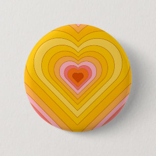 Groovy Retro Layered Heart    6 Cm Round Badge