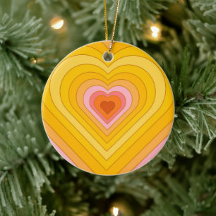 Groovy Retro Layered Heart Ceramic Ornament