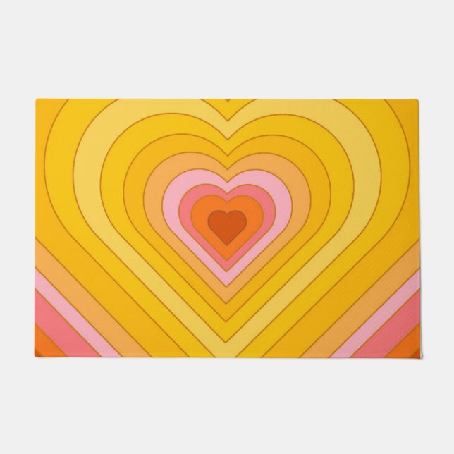 Groovy Retro Layered Heart      Doormat (Front)
