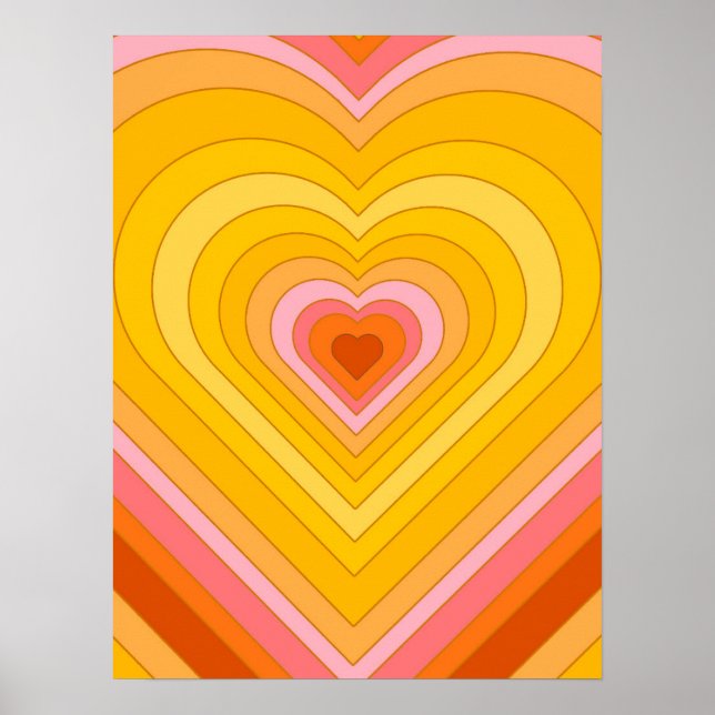 Groovy Retro Layered Heart Poster (Front)