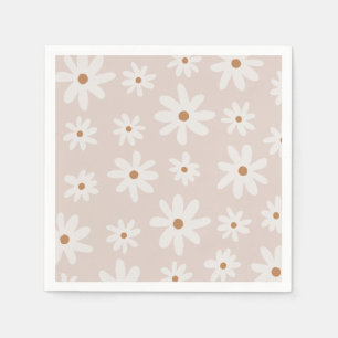 Groovy Retro Light Brown Pink Daisy Napkin