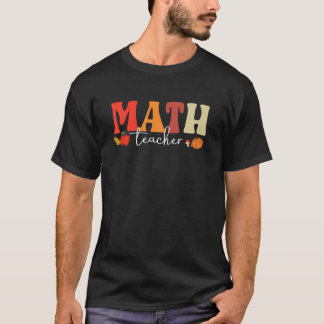 Groovy Retro Math Teacher Fall Vibes Autumn Thanks T-Shirt