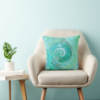 Groovy Retro Mint Green and Blue Swirl Cushion