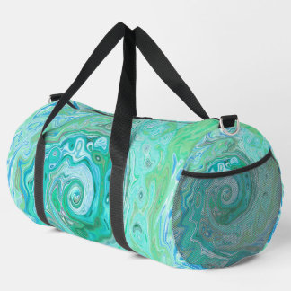 Groovy Retro Mint Green and Blue Swirl Duffle Bag