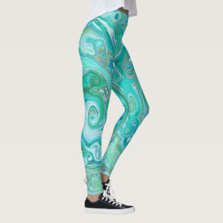 Groovy Retro Mint Green and Blue Swirl Leggings
