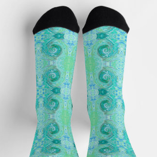 Groovy Retro Mint Green and Blue Swirl Socks
