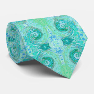 Groovy Retro Mint Green and Blue Swirl Tie
