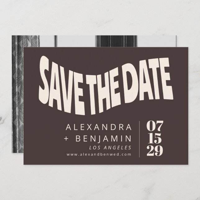 Groovy Retro Mod Brown Unique Wedding Photo Save The Date (Front/Back)