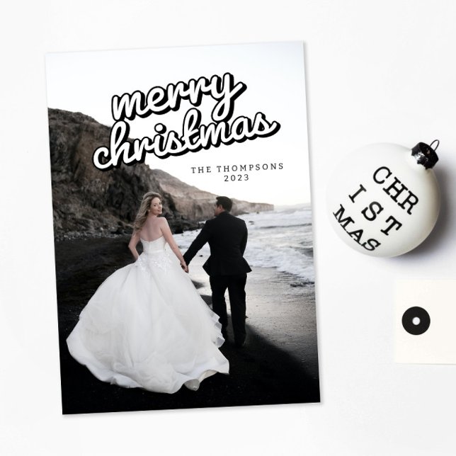 Groovy Retro Modern Minimal Christmas Photo Card (Creator Uploaded)