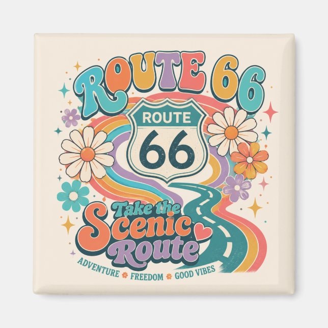 Groovy Retro Mother Road Keepsake Magnet (Front)
