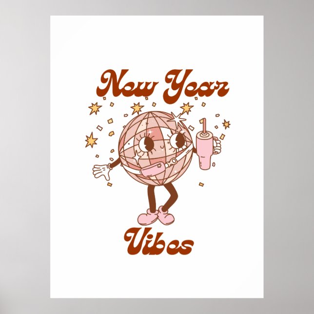 Groovy Retro New Year Vibes Party Celebration 2025 Poster (Front)