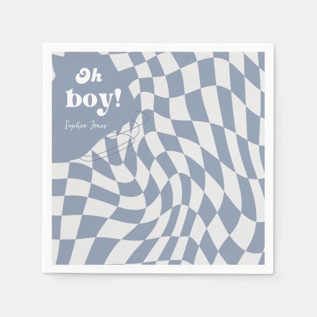 Groovy Retro Oh Boy! Chequered Baby Shower Napkins (Front)