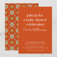 Groovy Retro Orange 70s Flowers Baby Shower 