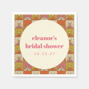 Groovy Retro Orange Botanical Bridal Shower Custom Napkin