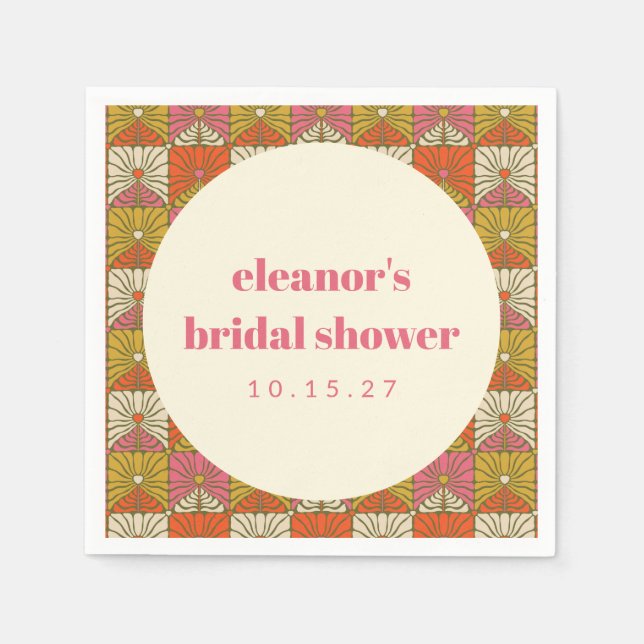 Groovy Retro Orange Botanical Bridal Shower Custom Napkin (Front)