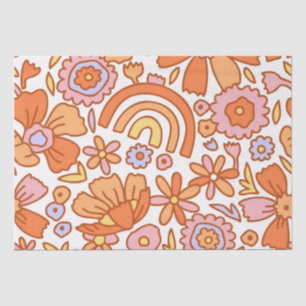  Groovy Retro Orange Florals  Tissue Paper