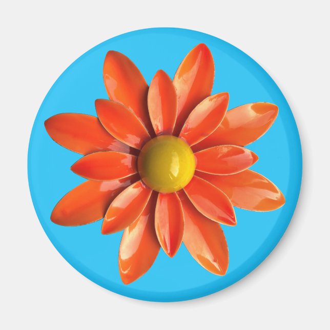Groovy Retro Orange Hippie Daisy Flower Floral Magnet (Front)