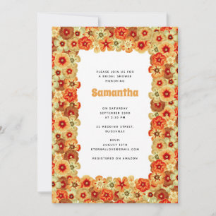 Groovy Retro Orange Hippie Flowers Bridal Shower Invitation
