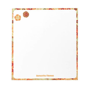 Groovy Retro Orange Hippie Flowers Custom Name Notepad