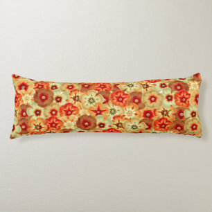 Groovy Retro Orange Hippie Flowers Pattern Body Cushion