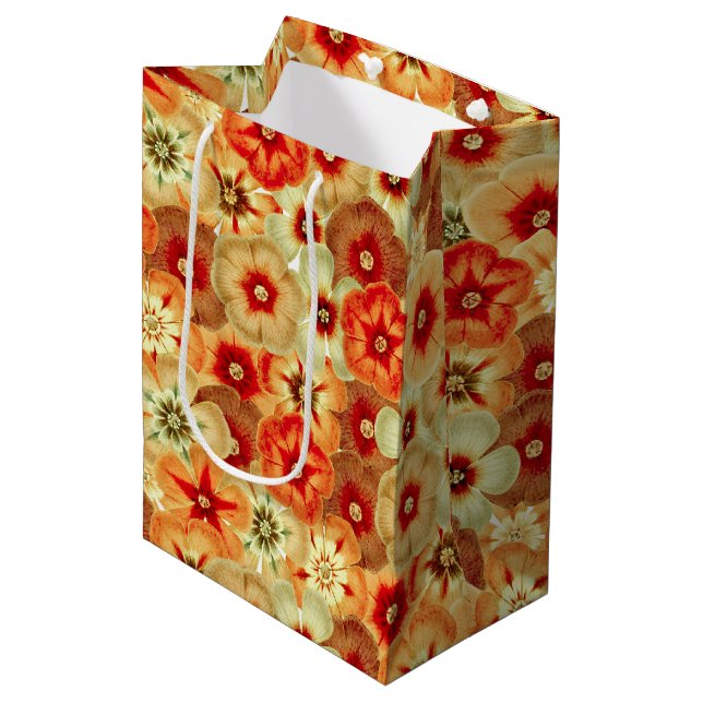 Groovy Retro Orange Hippie Flowers Pattern Medium Gift Bag (Front Angled)