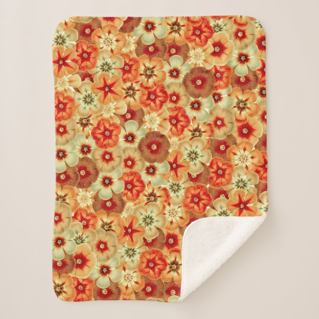 Groovy Retro Orange Hippie Flowers Pattern Sherpa Blanket (Front)