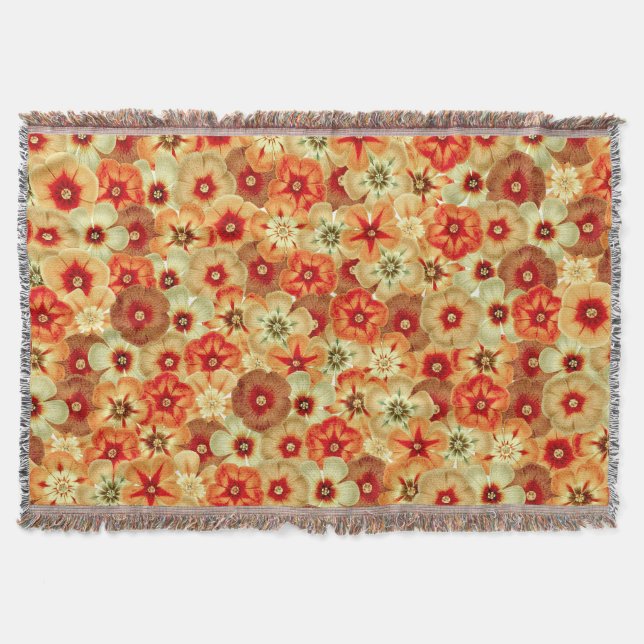 Groovy Retro Orange Hippie Flowers Pattern Throw Blanket (Front)