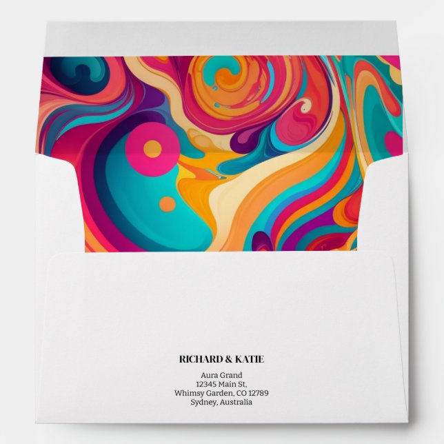 Groovy Retro Orange Pink funky abstract Wedding Envelope (Back (Bottom))