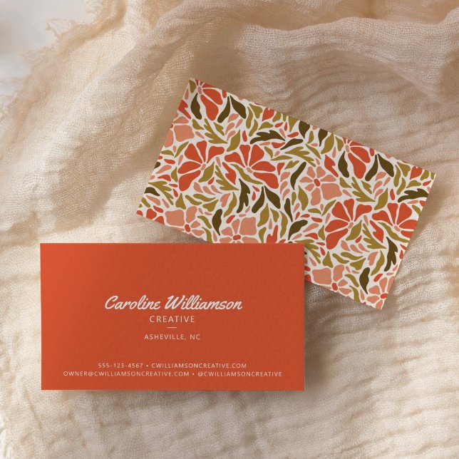 Groovy Retro Orange Red Green Botanical Trendy  Business Card (Creator Uploaded)
