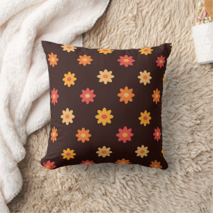 Groovy Retro Orange Yellow Red Flowers  Cushion