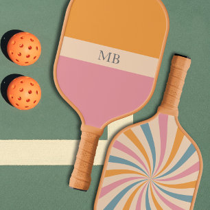 Groovy Retro Pattern Preppy Aesthetic Monogrammed Pickleball Paddle