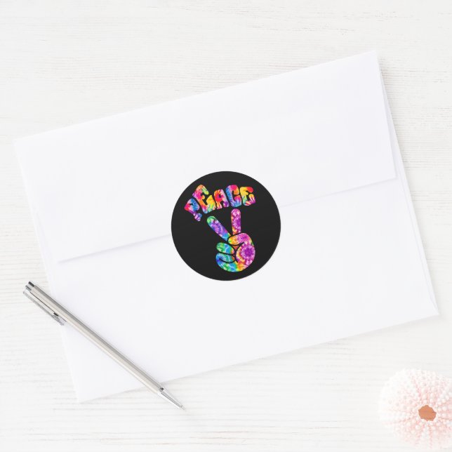 Groovy Retro Peace Hand  Classic Round Sticker (Envelope)
