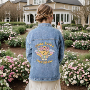 Groovy Retro Peace, Love & Pickleball Denim Jacket