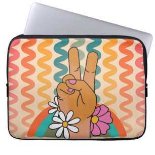 Groovy Retro Peace Sign Flower Rainbow iPad & Laptop Sleeve