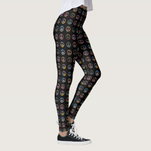 Groovy Retro Peace Signs on Black Leggings