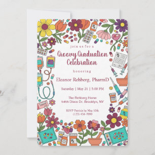 Groovy Retro Pharmacy Graduation Party Invitation
