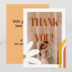Groovy Retro Photo Flower Power Wedding Thank You Card