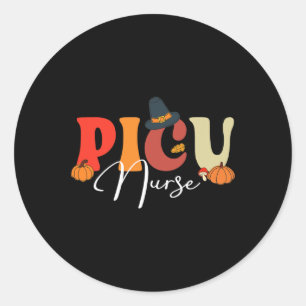 Groovy Retro Picu Nurse Fall Vibes Autumn Thanksgi Classic Round Sticker