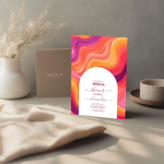 Groovy Retro Pink and Orange Arch Bridal Invitation (Creator Uploaded)