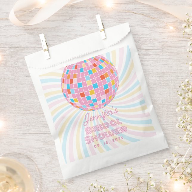 Groovy Retro Pink Disco Ball 70s 80s Bridal Shower Favour Bag (Clipped)