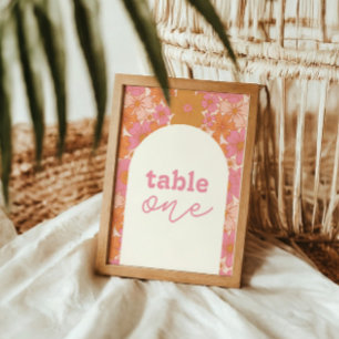 Groovy Retro Pink Floral Arch Table Number
