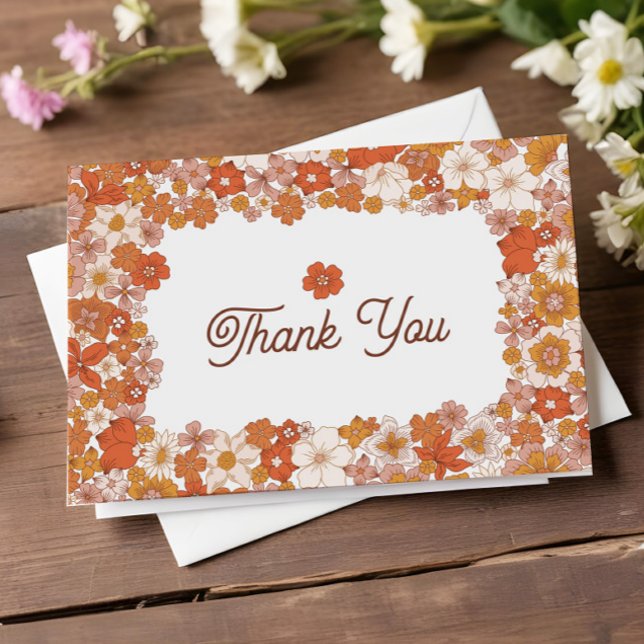 Groovy Retro Pink Orange Bridal Shower Thank You Card (Creator Uploaded)
