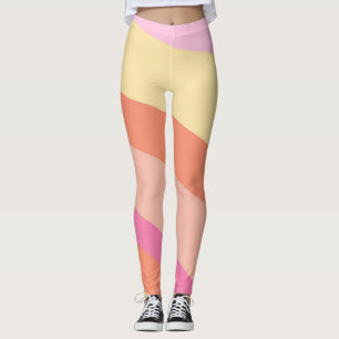 Groovy Retro Pink Orange Yellow Striped Leggings