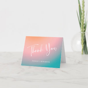 Groovy Retro Pink Teal Gradient Personalised Thank You Card