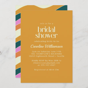 Groovy Retro Pink Yellow Wavy Lines Bridal Shower Invitation