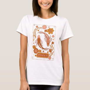 Groovy Retro Pisces Horoscope Astrology Brown T-Shirt