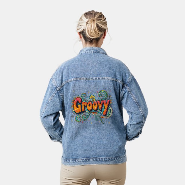 Groovy Retro Psychedelic 70s Funky Hippie Art Denim Jacket (Model)