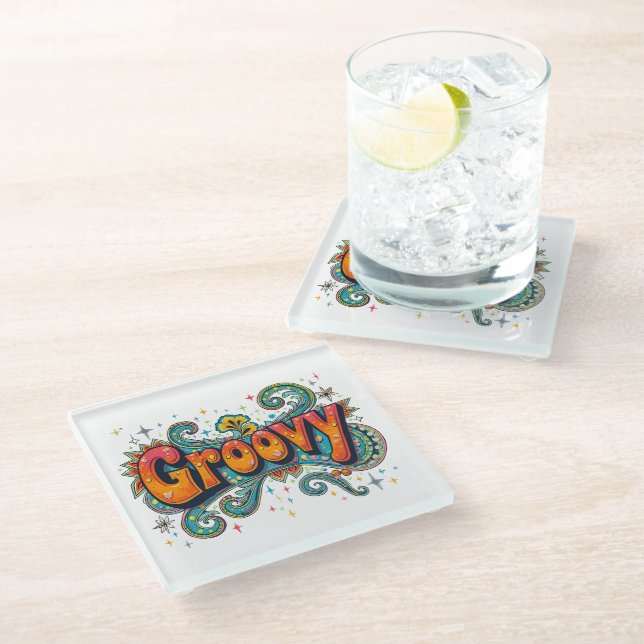 Groovy Retro Psychedelic 70s Funky Hippie Art Glass Coaster (Angled)