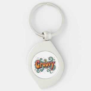 Groovy Retro Psychedelic 70s Funky Hippie Art Key Ring