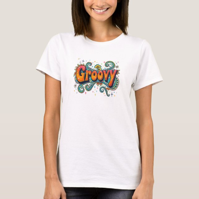 Groovy Retro Psychedelic 70s Funky Hippie Art T-Shirt (Front)